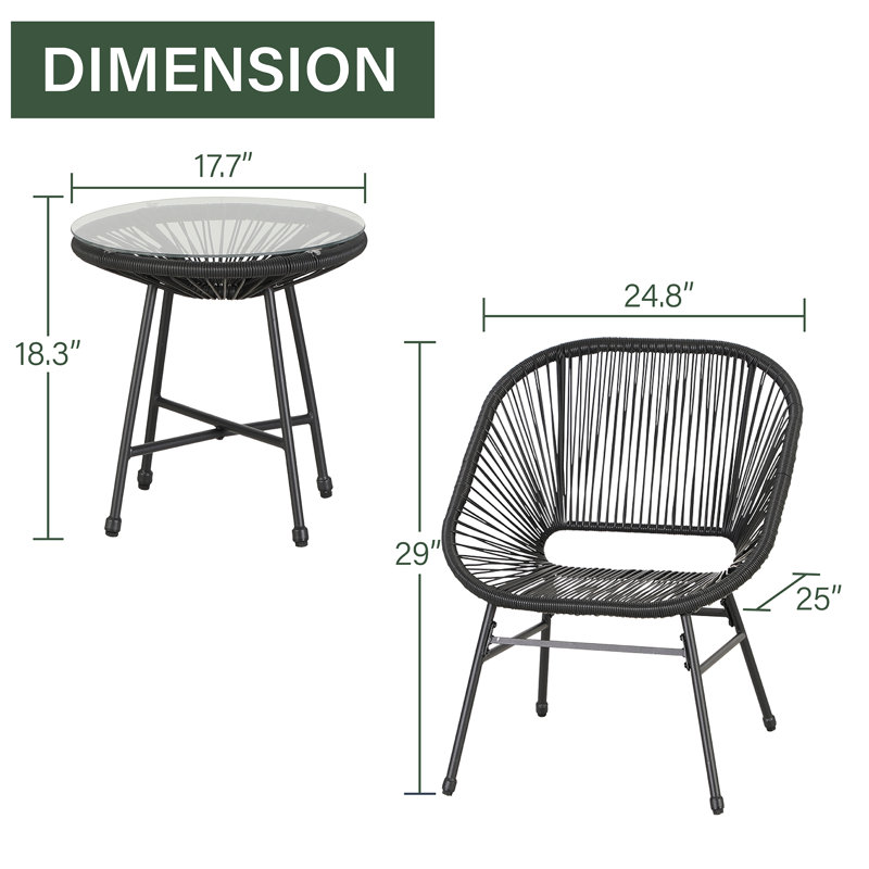 Ava-Sophia 2 - Person Wicker Patio Dining Set with Round Table