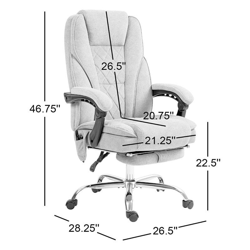 Fauteuil de massage avec repose-pieds, fauteuil de bureau de direction avec 6 points de vibration et chaleur, fauteuil d'ordinateur inclinable, fauteuil de bureau pivotant, hauteur réglable