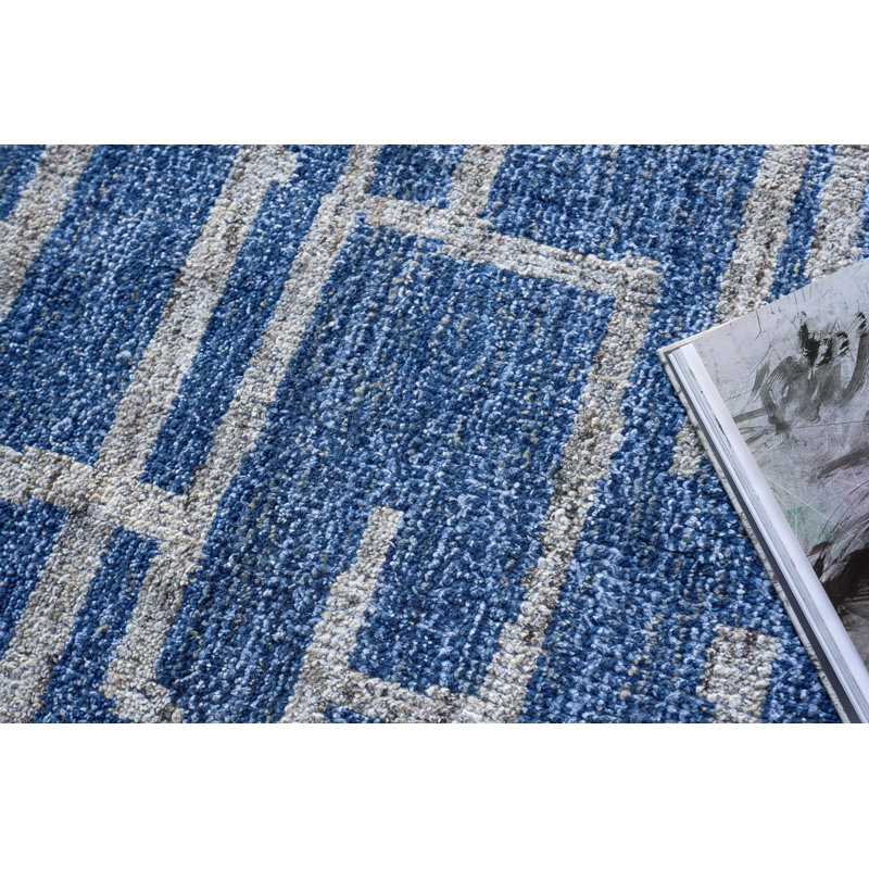 Aldridge hand-knotted Wool/Bamboo Silk Blue/Gray Area Rug