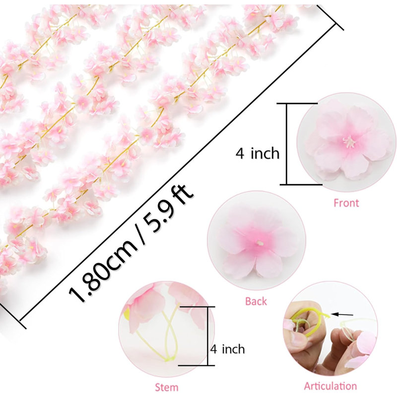 6PC 35,4FT guirlande de fleurs de cerisier pour la décoration printanière