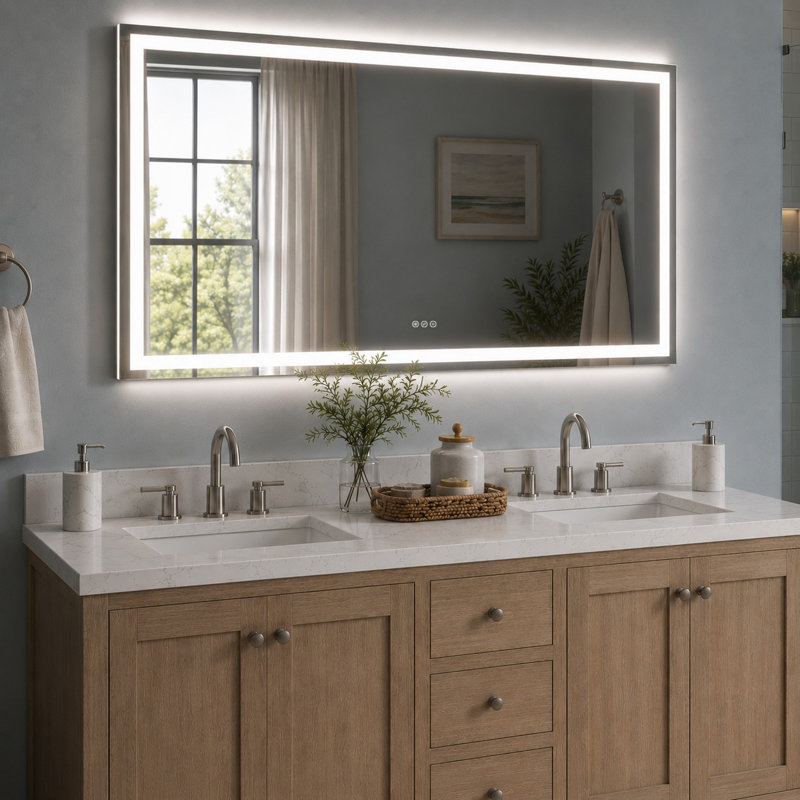 Iris 60 in. W x 36 in. H Rectangular Frameless LED Wall Bathroom Vanity Mirror in Silver, 36" x 60"
