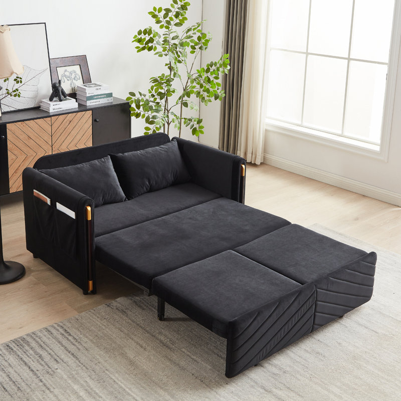 Velvet Multi-position adjustable Sofa with 2 Detachable Arm Pockets, 31.55" H x 54.05" W x 30.55" D, Light Gray