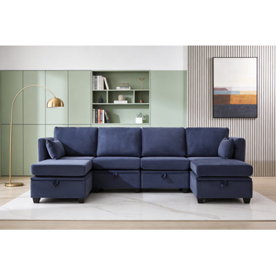 U-Shaped Sectional Sofa Couch With Storage Seats, Adjustable Backrest & Armrest by Ebern Designs