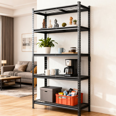 5 tablettes réglables robustes en acier, assemblage, l 36 po x P 18 po H 72 po, 2250 lb, noir pour étagères de rangement pour remise et entrepôt, solutions de garage réglables