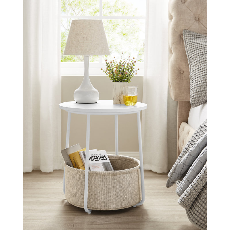 Lauranne Side Table with Storage, White/Beige