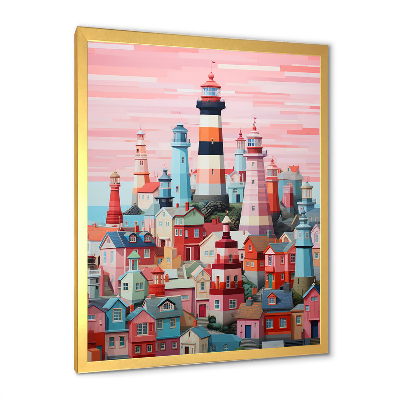 Minimalisme, phares cubiques I sur toile, Cadre doré simple, H 32 po x l 24 po x P 1 po