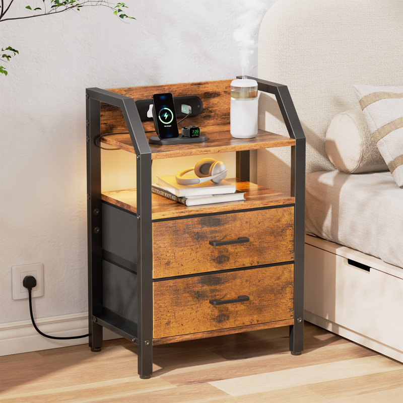 46cm W Steel Bedside Table, Brown