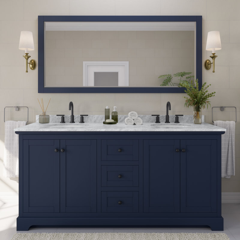 Ensemble de meuble-lavabo double 72 po Avery, Bleu très foncé, Noir mat