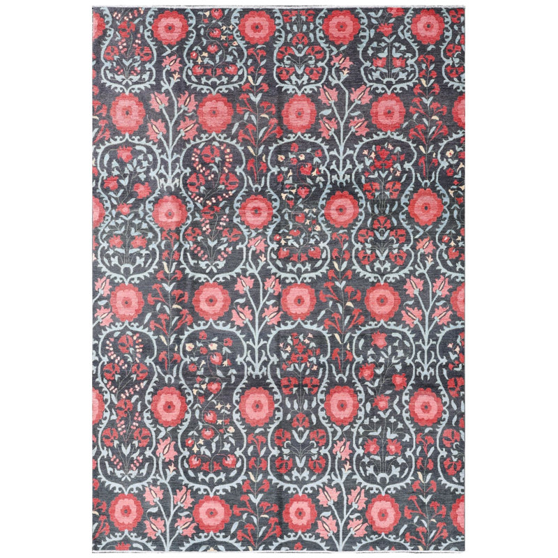 New Afghani Suzani Wool On Cotton 9Ftx11ft10in Charcoal