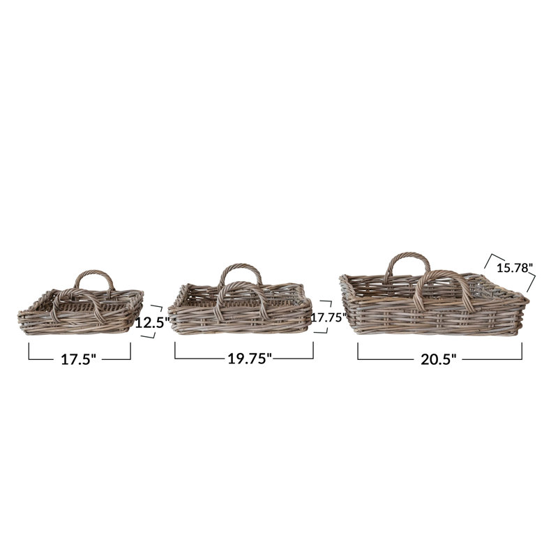 Clarica Decorative Woven Rattan Trays with Handles