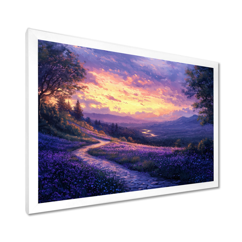 Riverbend at Dusk Countryside Landscape II - Mountains, art mural encadré, H 16 po x l 32 po, Cadre flottant, Blanc