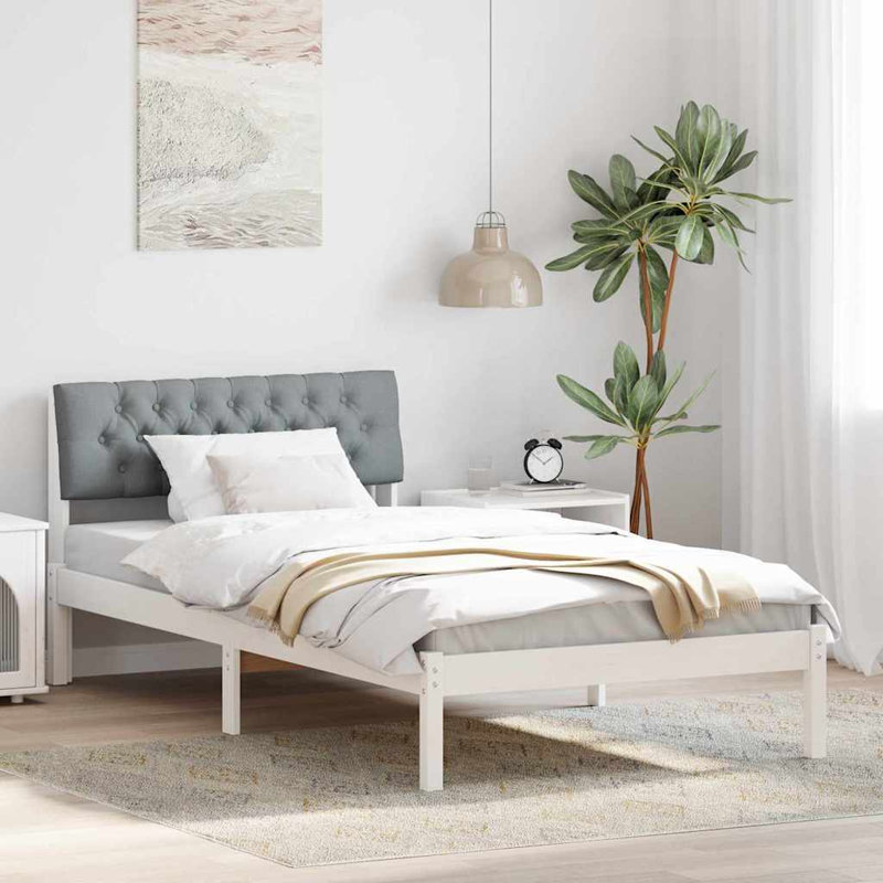 Solid Wood Bed Frame, 100 x 220cm, White/Light Grey