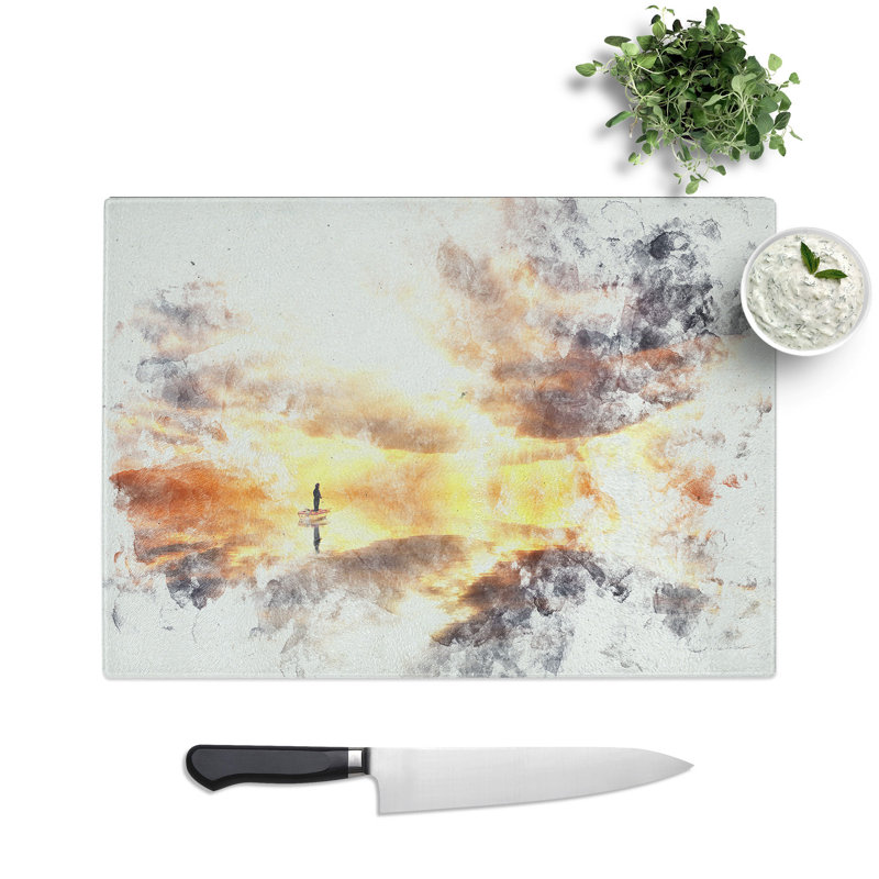 Tempered Glass Fishing Boat Chopping Board, 20 cm x 28.5 cm