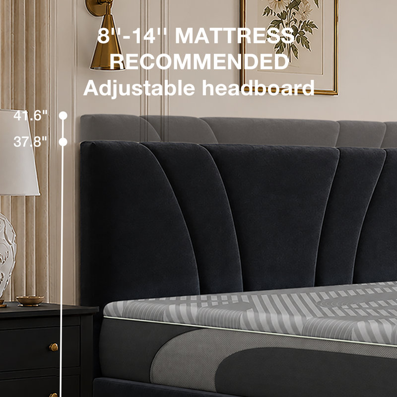 Ensemble de lit plateforme tapissier et matelas, matelas en mousse viscoélastique gélifiée 12 ", Très grand lit, Blanc