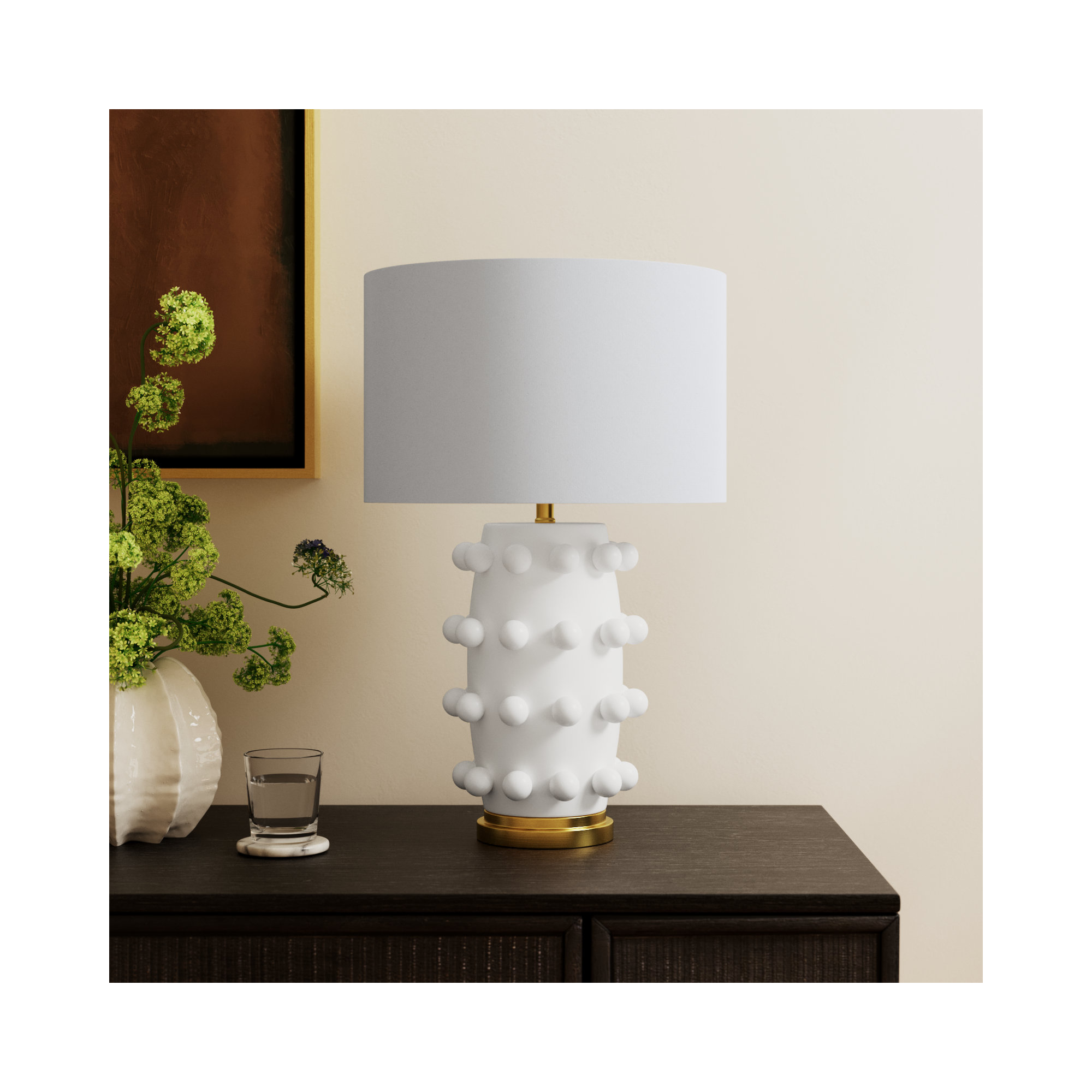 Jacqueline Table Lamp, Matte White/Gold