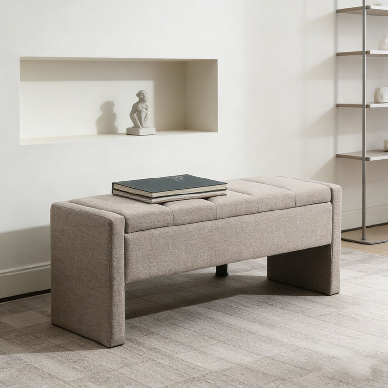Modern Bed End Bench with Storage, Brun / gris