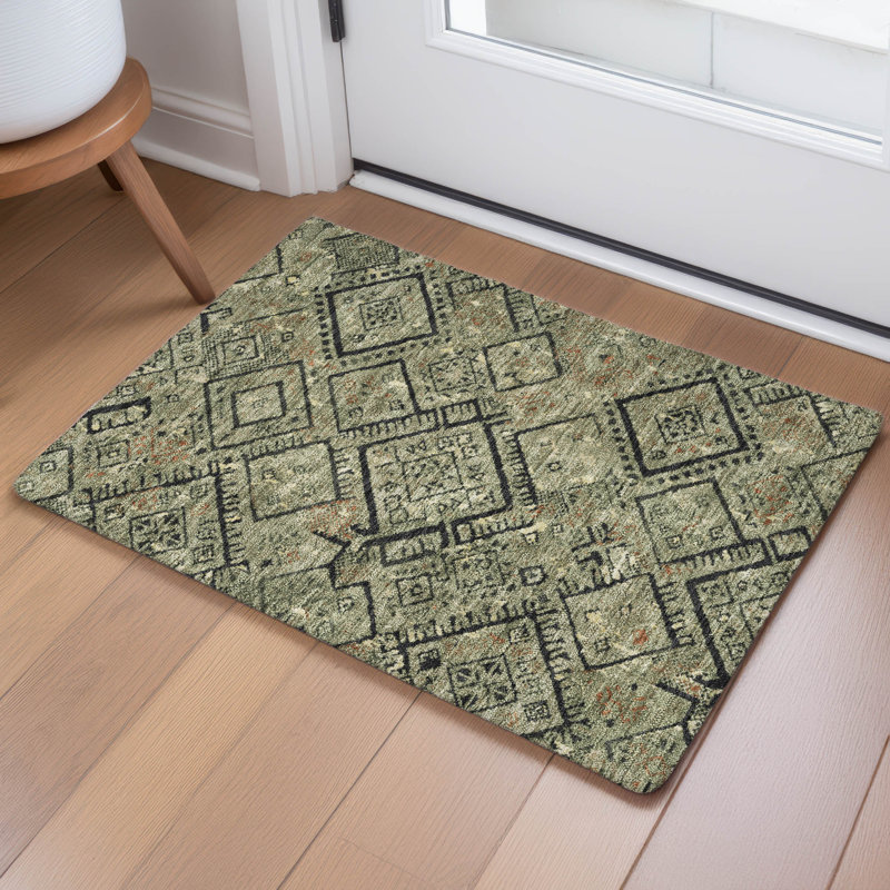 Tapis lavable à la machine intérieur / extérieur ACN2470, Olive, 1 pi 8 po x 2 pi 6 po