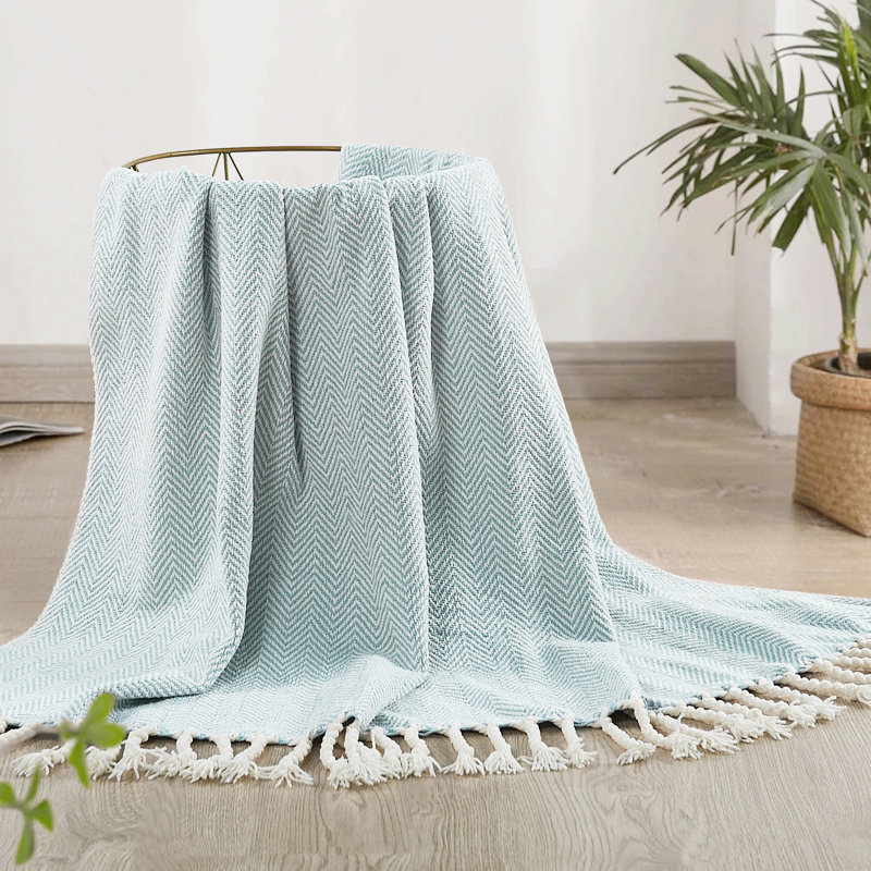 Herringbone Textured Throw Blanket, Light Sky Blue