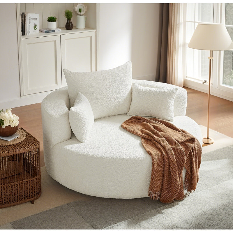 360° Swivel Chair Swivel Round Sofa Chair With 3 Removable Pillows, Beige