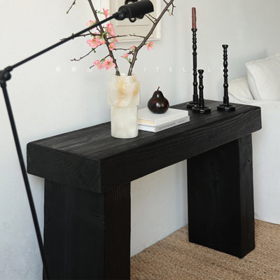Simple solid wood black console table