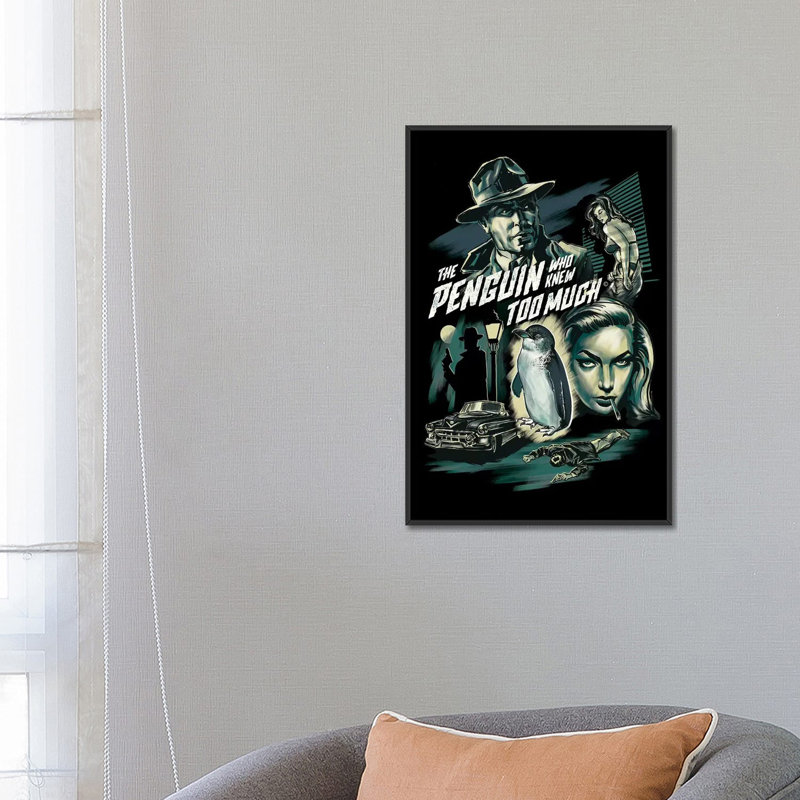 Le pingouin qui savait trop d’espace, H 26 po x l 18 po x P 1,5 po, Toile avec cadre noir, Pas de tapis