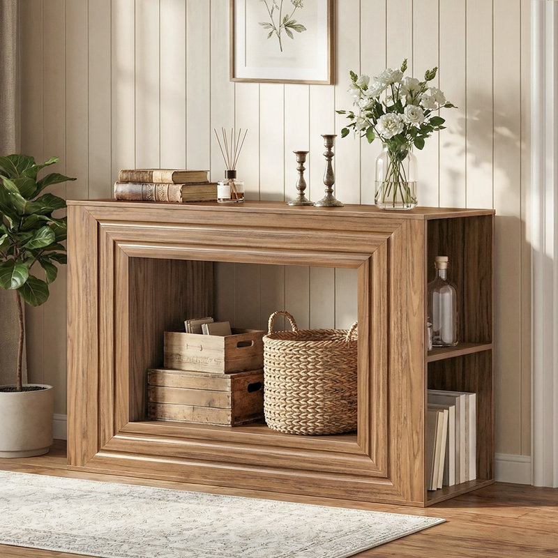 47.2'' Farmhouse Console Table with Adjustable Shelves, Entryway Sofa Table with Storage, Walnut