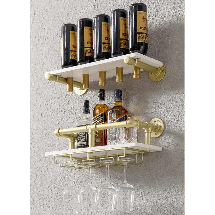 Wine Glass Holder, Ceiling Wine Rack, Wine Glass Rack, Rustic Industrial  Wine Racks Wall Mounted with 8 Stem Glass Holder, 2-Tiers Wall Mount Bottle