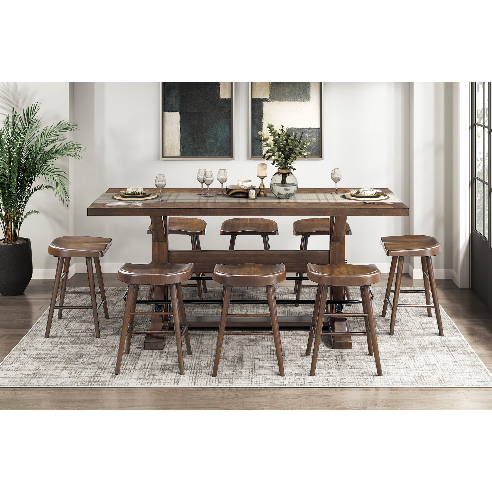 Latitude Run® Brown Finish 7pc Counter Height Set Dining Table w Metal ...
