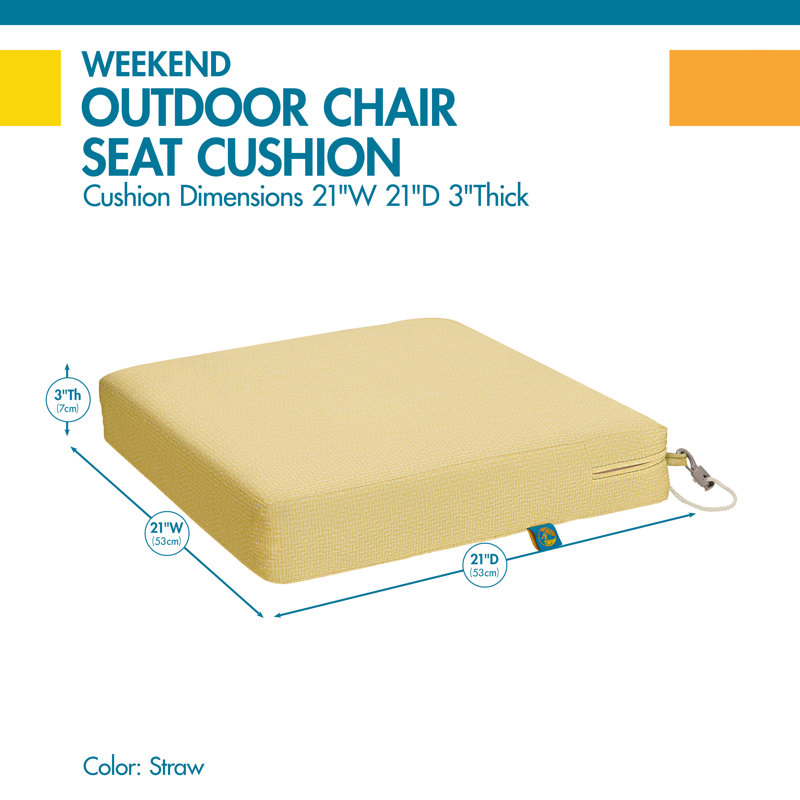Weekend Outdoor 3'' Dining Chair Seat Cushion, Straw, 3" H x 21" W x 21" D