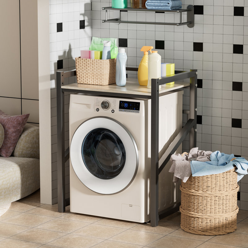 Étagère de rangement empilable laveuse-sécheuse 29,5 po, au-dessus de la laveuse et de la sécheuse pour la salle de lavage, la salle de bain, robuste, réglable en hauteur, épaisseur de paroi de 1,2 mm, capacité de 660 lb (noir, 29,5 po)