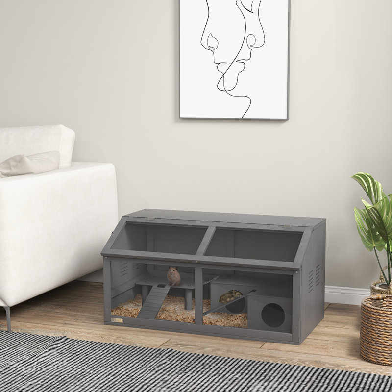 Cage pour hamster, avec plateforme et espace de rangement, 33,5 po x 17,7 po x 17,3 po, gris anthracite