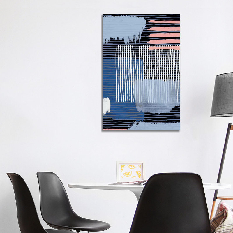Abstract Striped Geo Navy 1 Piece Wrapped Canvas Painting