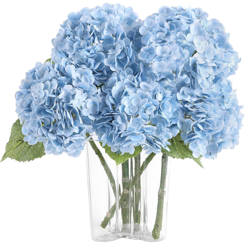 Fleurs d'hortensia artificielles pour la décoration intérieure - 3 pièces de 20 fleurs artificielles résistantes aux rayons UV avec feuilles réalistes, fleurs de 8,6 pouces, centres de mariage et de fête