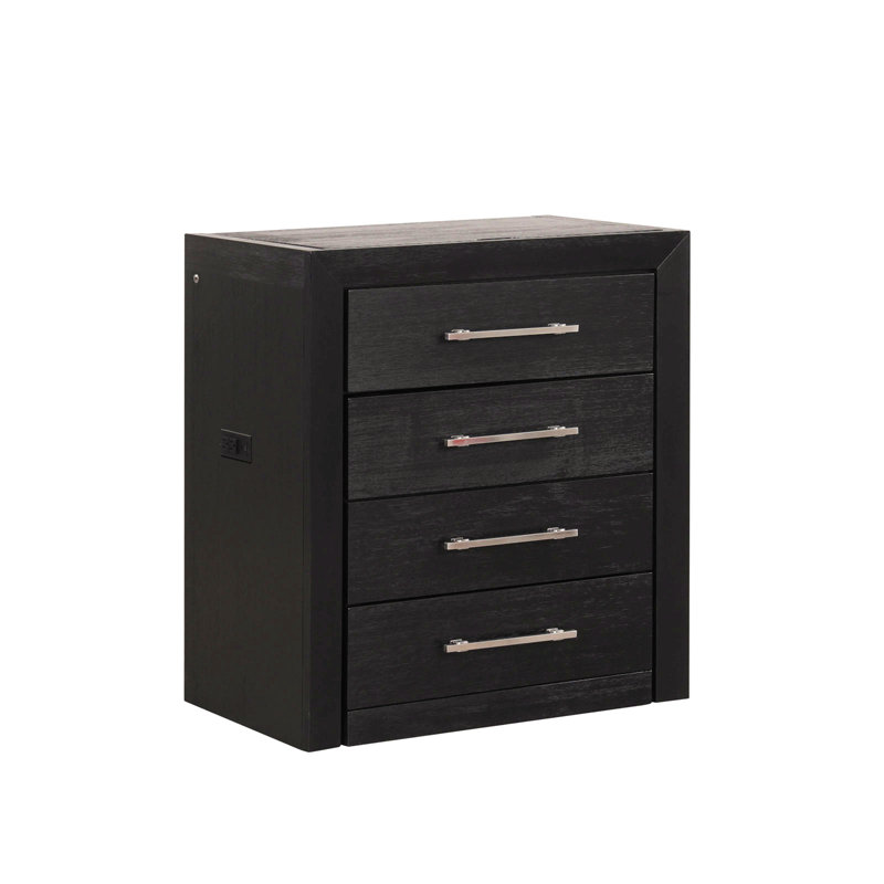 Bedside Vanity Set W/ Stool Storage Drawers Nickle Pulls Handles Vanity Led Contemporary Style, Black