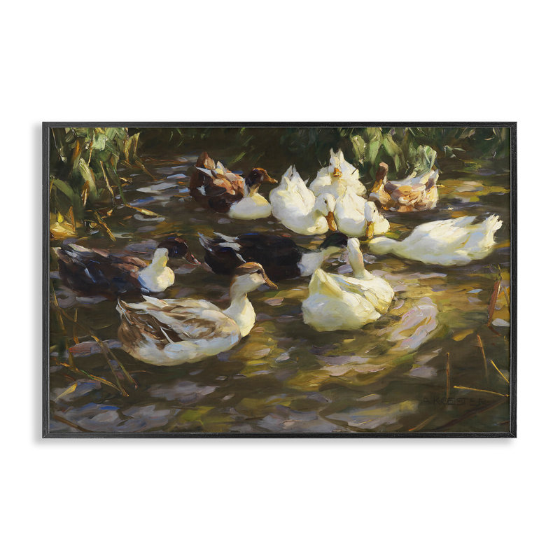 «Ducks in Flowing River», art giclée par CAD Designs, Giclée encadrée noir minuit, H 12 po x l 18 po
