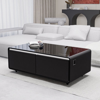 Table basse intelligente avec deux tiroirs réfrigérés et haut-parleurs Bluetooth avec éclairage RVB et chargement sans fil