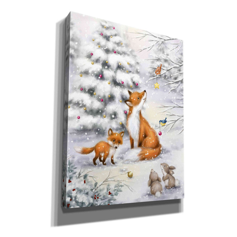 «Fox in forest» par Makiko, art mural sur toile, H 16 po x l 12 po x P 0,75 po