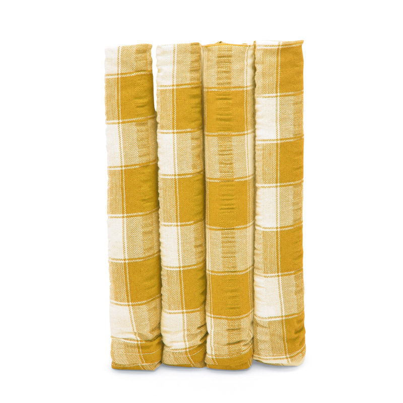 Drumnasole Printed Gingham Check Seersucker Table Cloth Range, Ochre, 127cm Rectangle