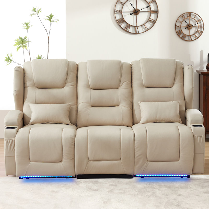 79.5'' Faux Leather Reclining Sofa, Beige