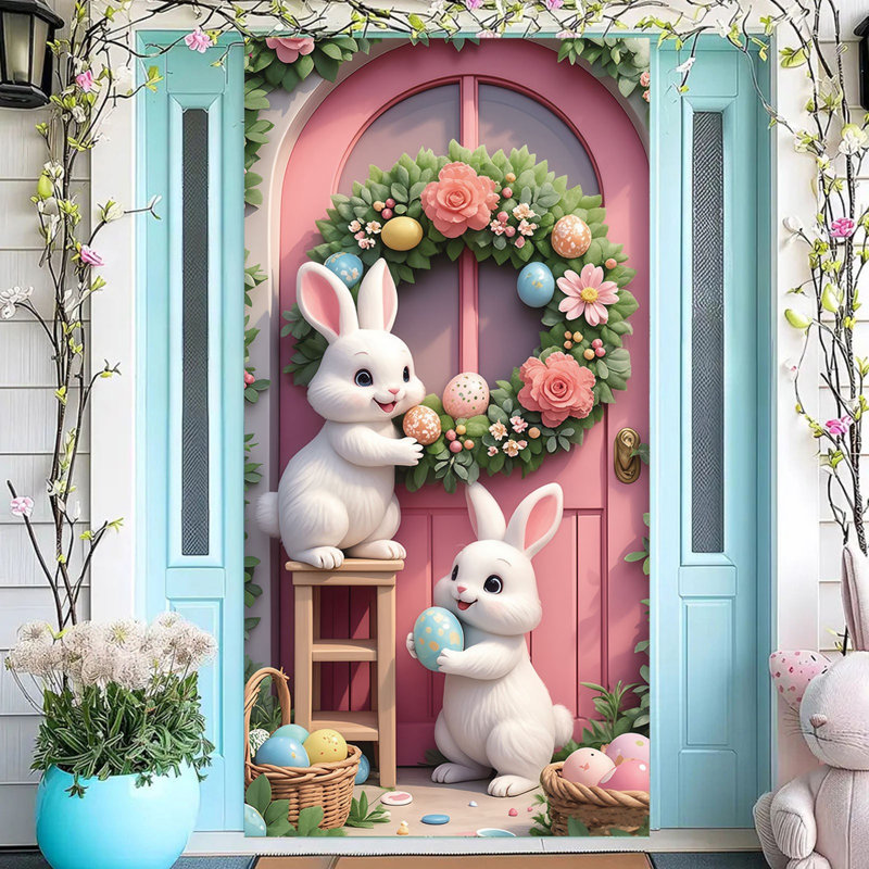 Kbndieu Easter Door Curtain Suitable for Large Party Supplies Room Garden Wall Decoration Holiday Decoration Background, A