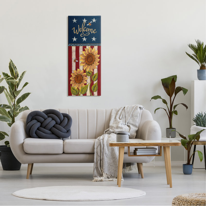 «Americana Welcome Country Sunflowers» par Lisa Hilliker, impression sur toile tendue, H 40 po x l 17 po x P 1,5 po