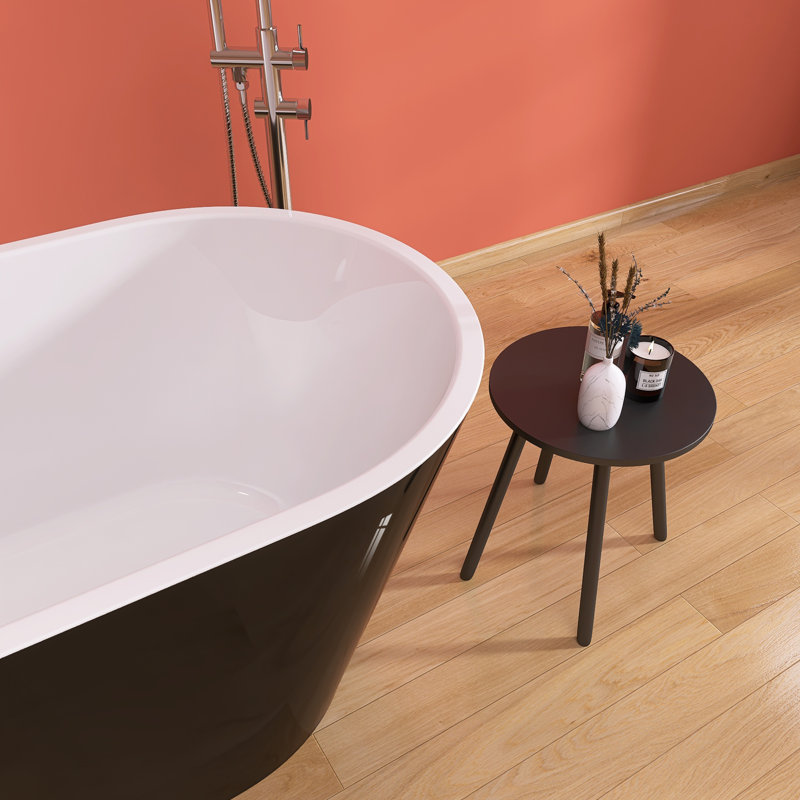 59" x 30" Free Standing Soaking Acrylic Bathtub Modern Stand Alone Tub, Gloss Black