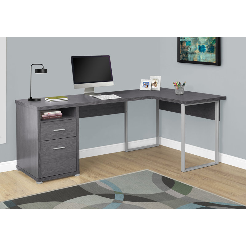 Bureau en L, L 80 po, Gris, Orienté vers la gauche, Gris