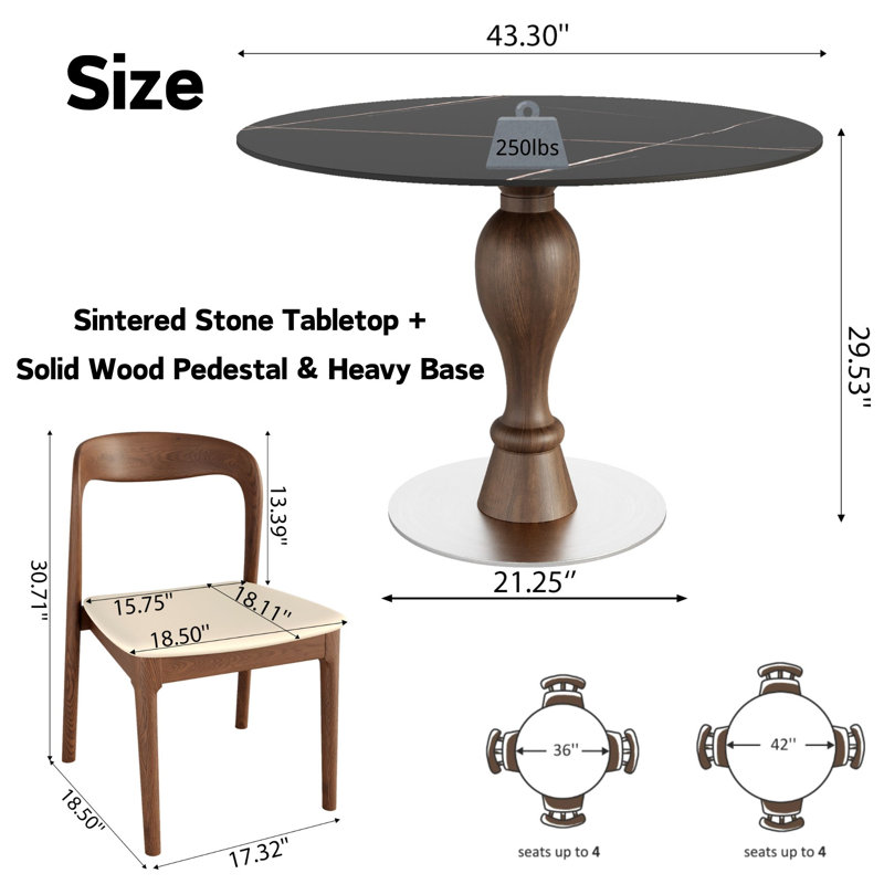 Ensemble de chaises bistro 39 "/ 43" pour 2 à 4 tables de salle à manger coin-repas avec base en pierre frittée et base en métal