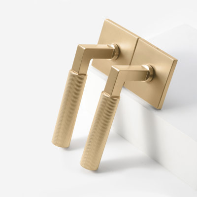 Mila Champagne Gold Modern Linear Double Dummy Interior Door Handle with Square Rosette and Concealed Screws