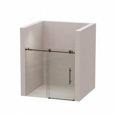 Porte de baignoire coulissante sans cadre de 56 à 60 po x H 60 po, porte de douche de baignoire, verre trempé transparent de 5/16 po (8 mm), cadre en acier inoxydable avec cloison en métal doré brossé au bas