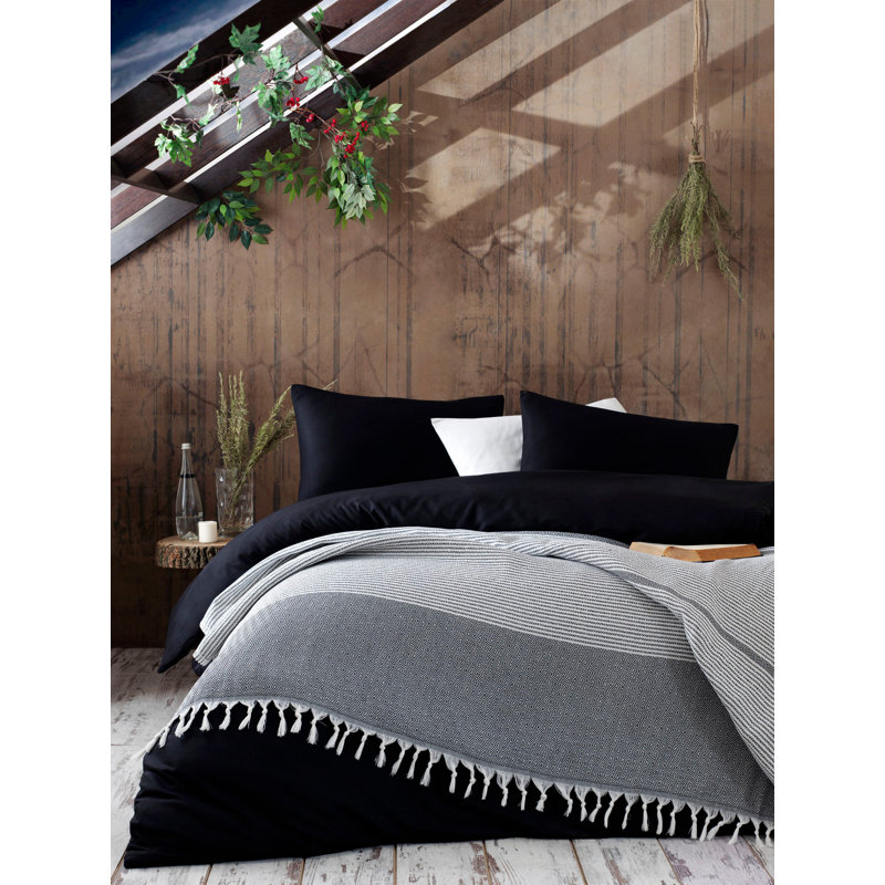 Ensemble de couvre-lit 100% coton Montevia, Noir / blanc