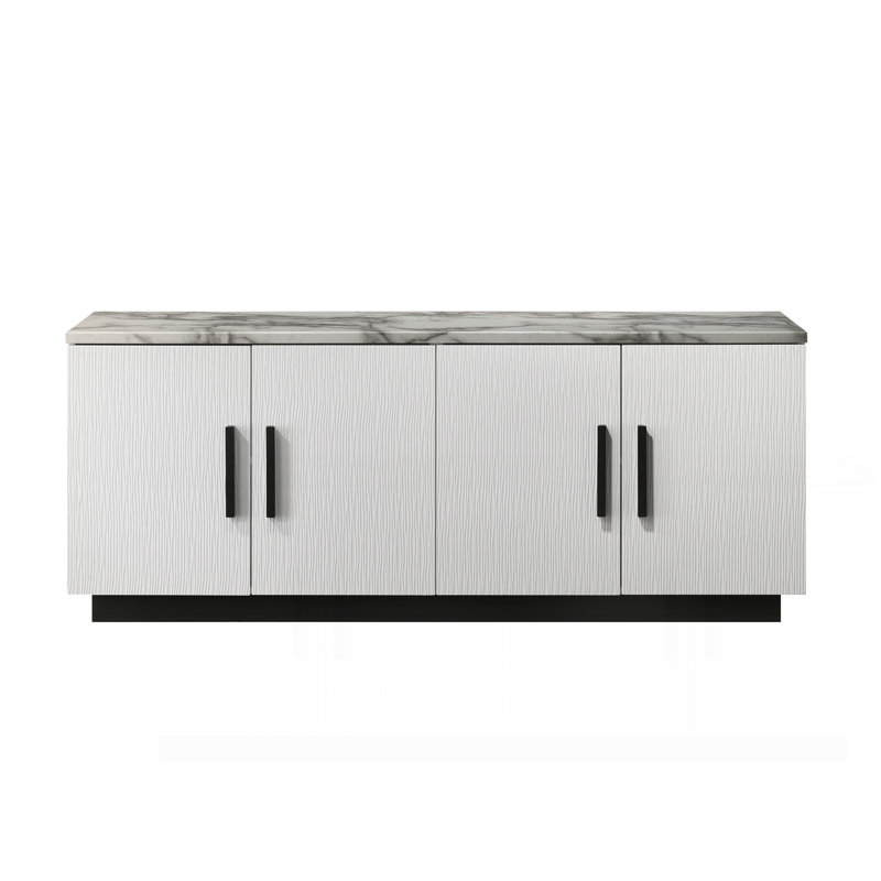 Console 63 po blanche avec plateau en faux marbre blanc