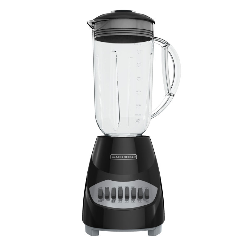 BLACK+DECKER 10-Speed Countertop Blender with 6-Cup Plastic Jar, Pulse Function, Stainless Steel Ice-Crushing Blades, Dishwasher-Safe Parts, Black