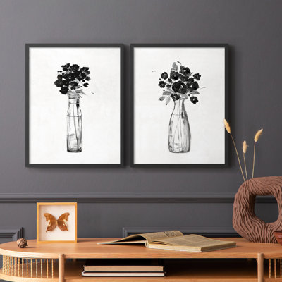 Imprimé floral noir et blanc I-Premium - prêt à accrocher - aucun clou requis - aucun clou requis